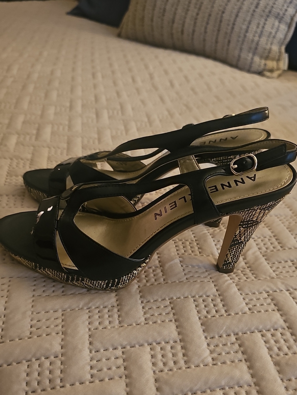 Anne Klein Black Patent Slingback Heels with Textured Platform